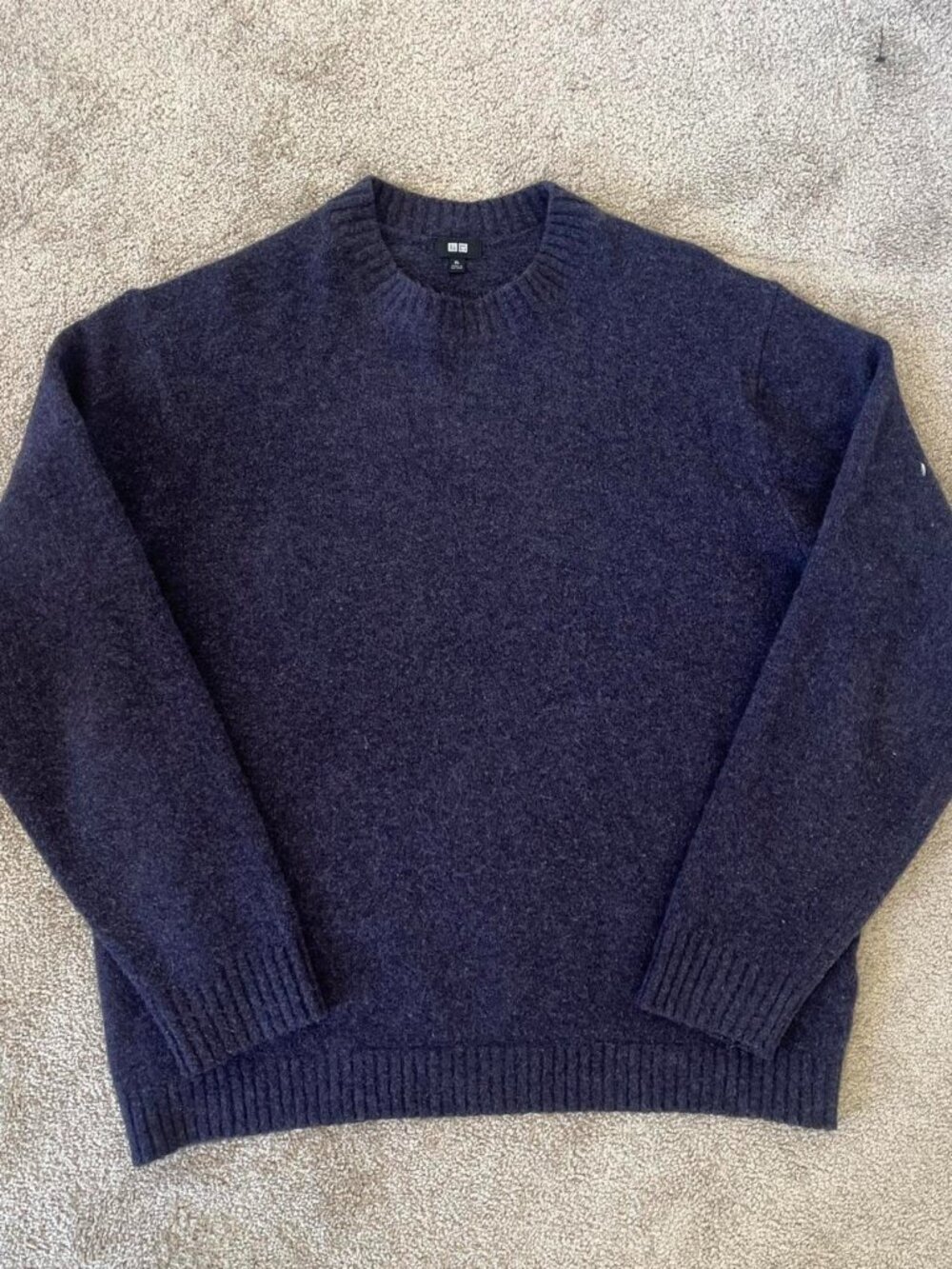 Uniqlo Wool Blend Crewneck Sweater Purple Navy Boxy XL
